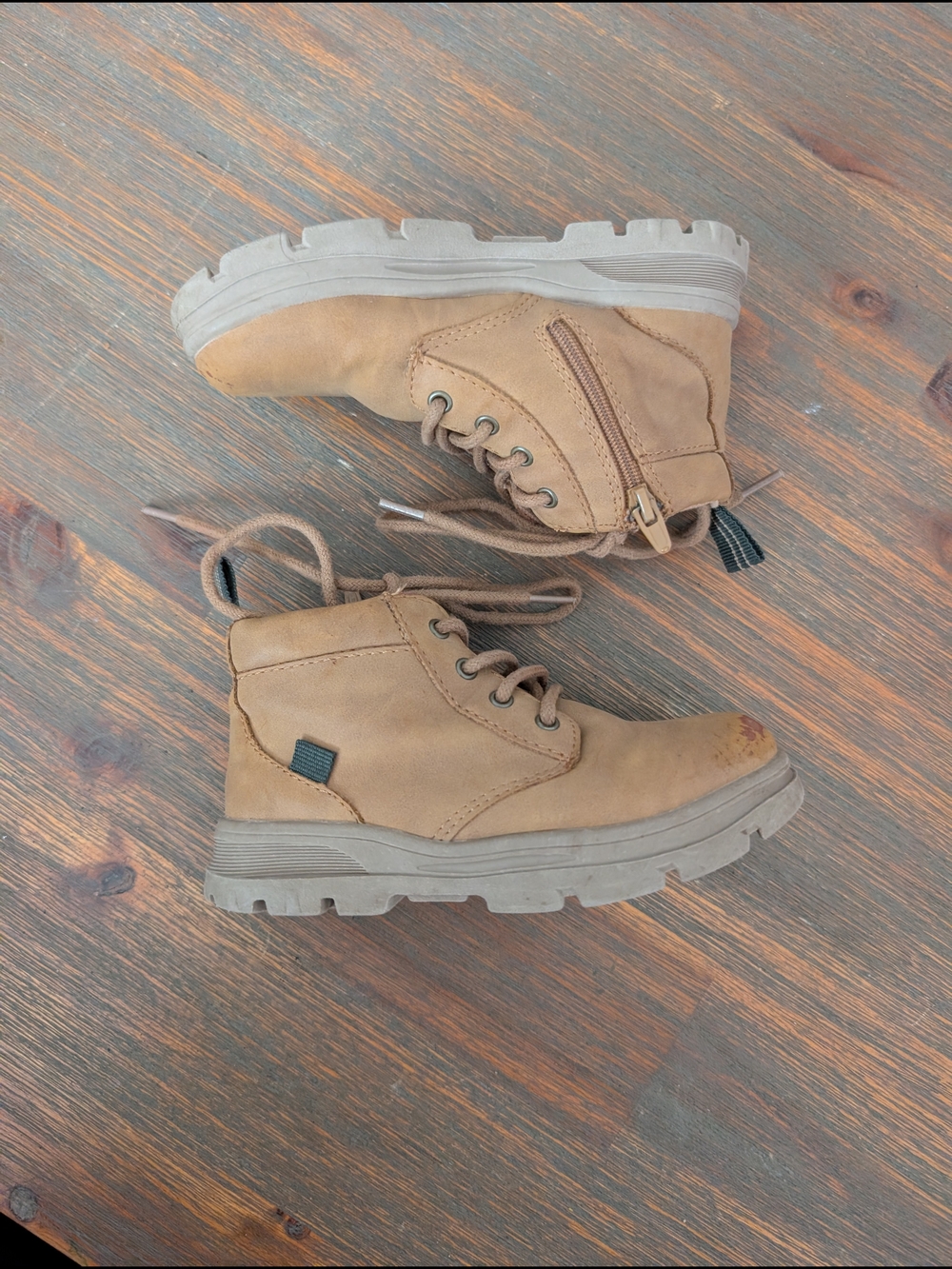 Zara Kids Tan Lace-Up Ankle Boots with Side Zipper